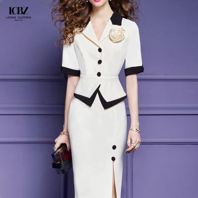 China Women's Long Vintage Black and White Two-Piece Skirt Pant Coat Suit for Formal Office for sale