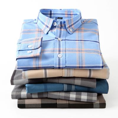 China Button Down Collar Casual 100% Cotton Oxford Men's Long Sleeve Plaid Shirt for Autumn for sale