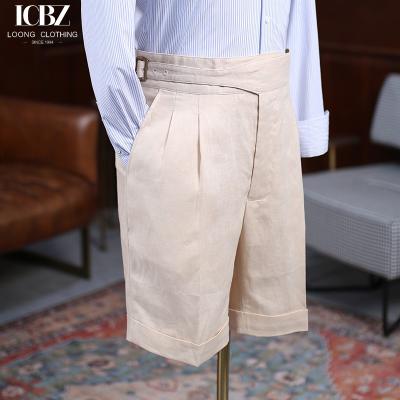 China Breathable Men's Linen Shorts High Waist Loose Curled Casual Summer Quarter Pants Trousers for sale