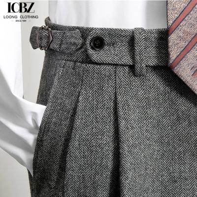 China Logotipo personalizable Pantalones de lana de herringbone de tweed gris para hombres para uso comercial y informal en venta