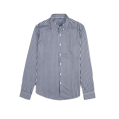 China Stand Collar Polyester Cotton Slim Formal Long Sleeve Shirts With Stripes For Men for sale