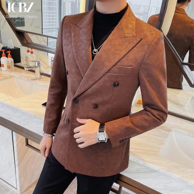 China Traje de hombre de suéde chaqueta de negocios estilo casual blazer de cuerpo delgado para hombres material de cuero en venta