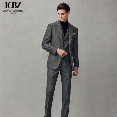 China Logo Suit for Men Slim Fit End Gray Wool/Silk Business Casual Formal Wedding Dress Jacket for sale