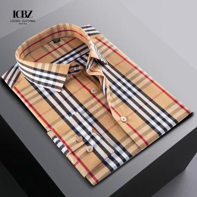 China Striped Plaid No Ironing Spread GSM Couple Matching Men's Formal Button Up Cotton Dress Shirt for sale