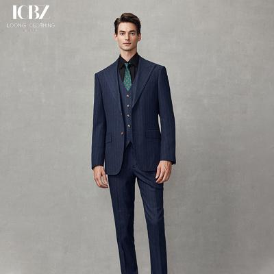 China Männerblau gestreifter Business-Casual-Anzug amerikanisches Hochzeitskleid Brautkleid Blazer-Anzug zu verkaufen