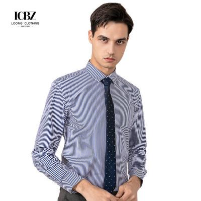 China Work Office Formal Navy 100% Cotton Strip Button Down Shirts Custom Contrast Color for sale