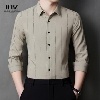 China 5000 2023 Spring End Men's Business Casual Middle-Aged Slim Iron-Free Striped Ice Silk Shirt for sale