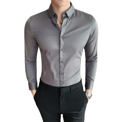 China Men's Fashionable Business Casual Shirt Plain Solid Long Sleeve Slim Fit Office Shirts for sale