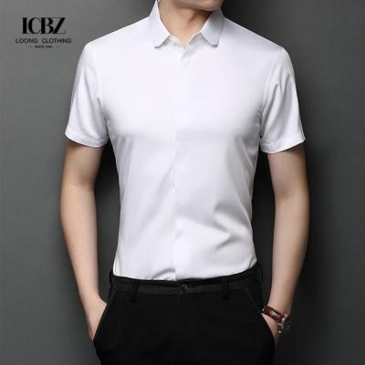 China Printed Summer Short-Sleeved Shirt for Men Slim-Fit Ice Silk Cotton Casual Shirt for sale