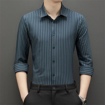 China 2022 Men's Black Plain Custom Summer Long Sleeve Formal Shirts Slim Fit Cotton Silk Shirt for sale