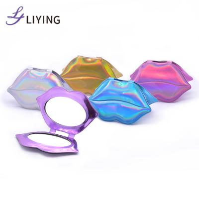 China Factory Contract PU Bling Holographic Shape Mirror OEM Contract Leather Travel Pocket Magnifying Mirror For Makeup for sale