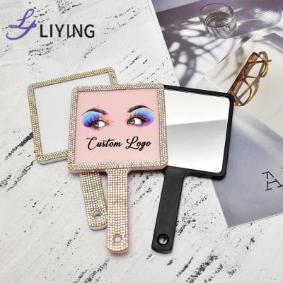 China Customized MOQ Custom Logo Square Shapes Cosmetic Pink Small Hand Mirrors Makeup Hand Held Mirror Wholesale Bulk for sale