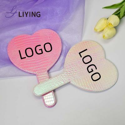 China Personalized Small Moq Logo Heart Shape Cosmetic Mirrors Handheld Mirror Wholesale Custom Private Label Salon for sale