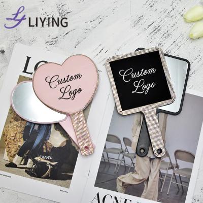 China Personalized Pocket Mirror Private Label Makeup Mirror Wholesale Custom Logo Handheld Rhinestone Handheld Mirrors for sale