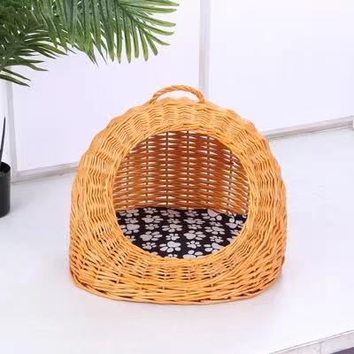 China Summer Dog Cat Kennel Breathable Rattan Woven Pet Nest House Dog Bed Partially Enclosed Cushion for sale