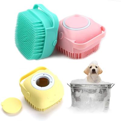 China Soft Stocked Dog Bath Massager Brush Dog Shampoo and Grooming Products Silicone Pet Cleaning Dog Bath Brushes for sale