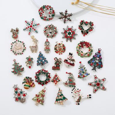 China Factory Advantage Christmas New Round Diamond Flower Brooch Heart Shaped Christmas Tree Brooch Pin for sale