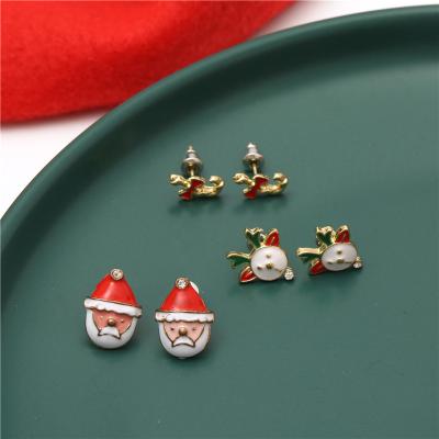 China Factory Direct Sale/Suitable Price Christmas Jewelry Hand Diy Oil Drip Cartoon Alloy Christmas Tree Stud Earrings Girls for sale