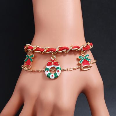 China Wholesale Cute Alloy Cute Christmas Snowflake Cartoon Christmas Tree Pendant Bracelet for sale