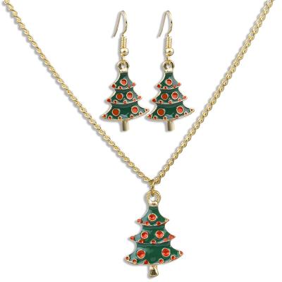 China Christmas European and American style cute cartoon pendant 2 pieces Christmas tree gift earrings and necklace jewelry set for sale