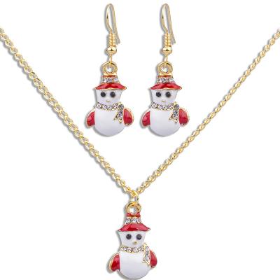 China Christmas Fashion Hat Bell Snowman Jewelry Set Cute Two-Piece Cute Necklace Earring Set Female Jewelry Wearing Set for sale