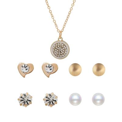 China New FASHIONABLE Geometric Round Drop Earrings Full Diamond Crystal Gold Plated Jewelry Necklace Stud Set for sale