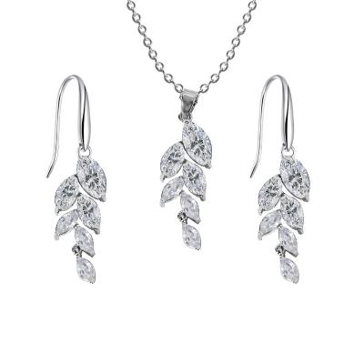 China FASHIONABLE Luxurious Colorful Zircon Necklace Leaf Shape Women Necklace Earring Pendant Set for sale