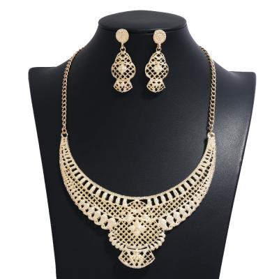 China Vintage Gold Chunky Hollow Necklace And Earrings Accessories For Women Jewelry Set for sale