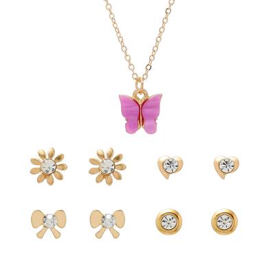 China Cute Fashion Zinc Alloy Gold Plated Butterfly Necklace Earrings Set For Girls Necklace Earring Set for sale