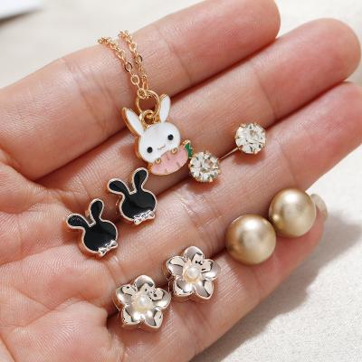 China Factory Wholesale Cheap Cute Set Of Bunny Zinc Alloy Necklace And Cartoon Earrings FASHIONABLE for sale