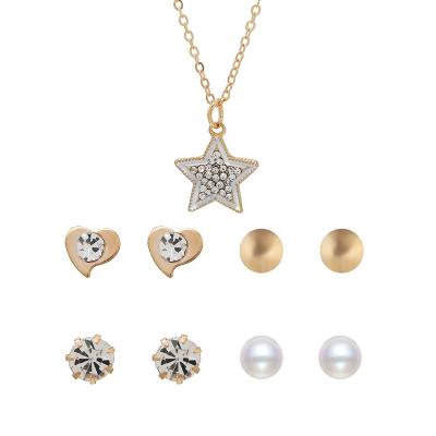 China TRENDY Hot Fashion Zinc Alloy Gold Plated Star Heart Necklace Stud Earrings Set For Girls for sale