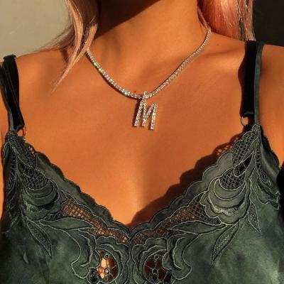 China Crystal Choker Cubic 26 Letter Casual/Sporty Statement Necklace Rhinestone Pendant Necklace For Women for sale