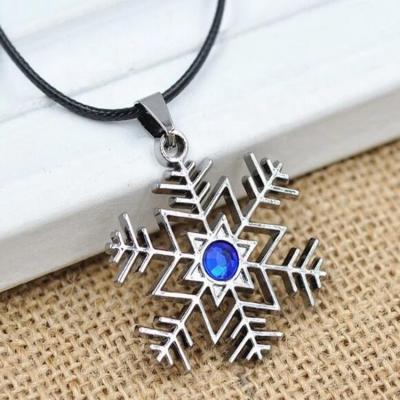 China TRENDY Black Leather Rope Necklace Snowflake Shape Necklace Cartoons Game Pendant Necklace for sale