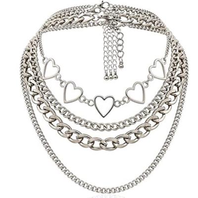 China Large Romantic Punk Chain Jewelry Women's Vintage Metal Sweater Multilayer Exaggerated Necklace Set for sale