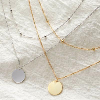 China Romantic Simple Alloy Small Disc Jewelry Tray Necklace Double Layer Minimalist Pendant Necklace for sale