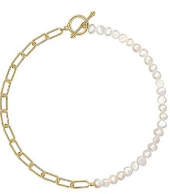 China Fashion Cute Shell Pearl Bead Chunky Link Chain Charm 18K Gold Plated Choker Necklace Jewelry Paperclip Necklace For Women for sale