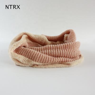 China 100%Acrylic+100% Polyester Shu Velveteen Knit Neck Warmer With Faux Fur Lining Snood Scarf For Winter for sale