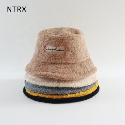 China Picture Fashion Lambswool Fur Empty Bucket Hat With Embroidery Custom Bucket Hat For Women Autumn Winter for sale