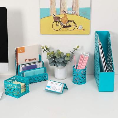 China 100% Good Prices Eco-friendly Cute 5 Piece Teal Desk Organizer Set Office Supplies With Hanging Folder Desk Organizer for sale