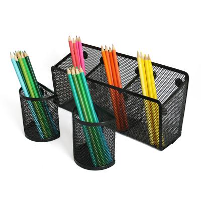 China Metal Mesh Strong Magnetic Pen Holder 3 Compartments, Magnetic Semicircle Pen Holder Desk for Whiteboard for sale