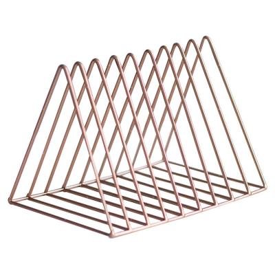 China 100% Eco-friendly Wideny Desks 9 Slot Wire Metal Triangle Desktop Storage Rose Gold Magazine Rack Letter Sorter Desk for sale