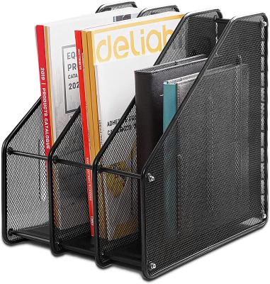 China Mesh Magazine File Holder Desktop Magazine Rack for Organization and Storage Magazine Rack, 3 Vertical Compartments, Black for sale