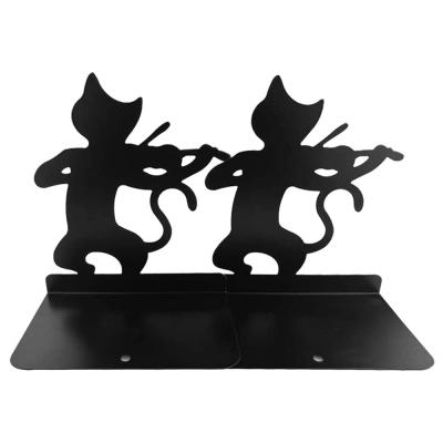 China Metal Art Bookends Cute Cat Playing Decorative Music Non-slip Book Ends for sale