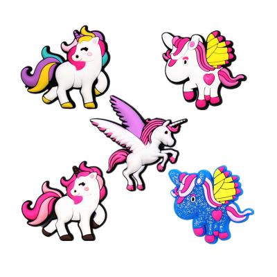 China Luxury 3D Unicorn Shoe Charms Designer Cute Rainbow Horse Pegasus PVC Shoe Buckle Accessories Fit Kids Gifts F29AL for sale