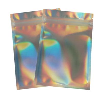 China Recyclable Iridescent Zipper Lock Bags Pouches Laser Cosmetic Plastic Iridescent Bags Holographic Makeup Bags for sale