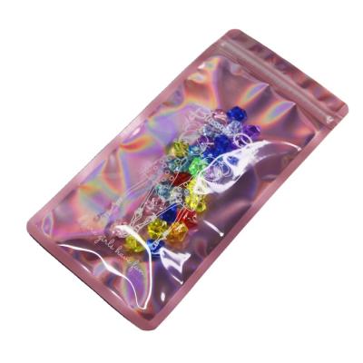 China Newest Recyclable Clear Transparent Holographic Laser Zipper Waterproof Smell Proof Laminated Plastic Container Bag for sale