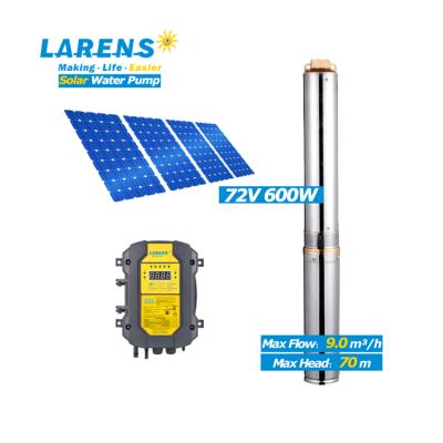 China LARENS DC 72V 600W irrigation and agriculture solar submersible pump system 4 inch plastic impeller solar pumps for sale