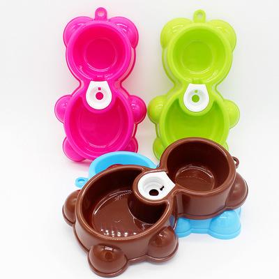 China Dogs Pet Bowl Plastic Double Bowl Insertable Beverage Bottle For Cats And Dogs With Drinking Head for sale