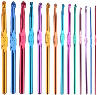 China 14size Multicolor Aluminum Sewing Hook Hooks Knitting Needles Open 2-10mm Yarn For DIY Knitting Needles Weave Sewing Needle Tools for sale