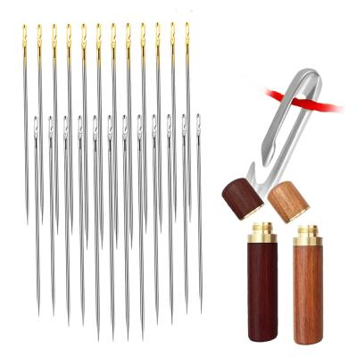 China Hand Sewing Household 12pcs Stainless Steel Hand Sewing Needles Self Threading Needles With Wooden Needle Case for sale